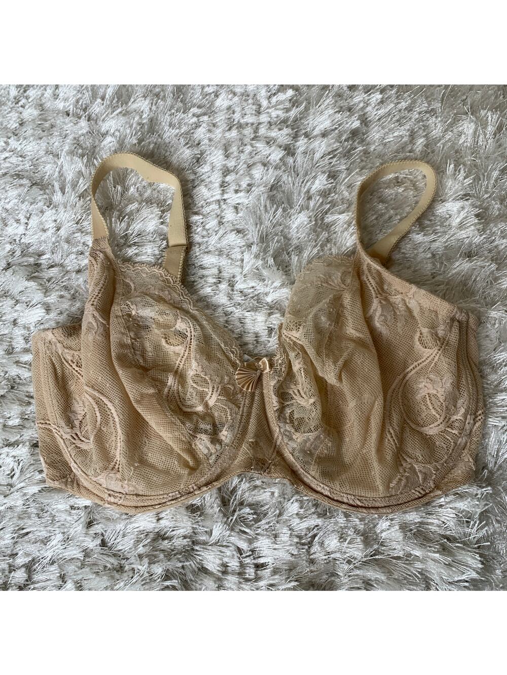 Wacoal 855264 34DDD Underwire Nude Lace Bra Sheer Unlined Lace